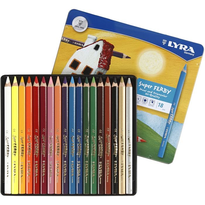 Super Ferby 1 lápices de colores, L. 18 cm, mina 6,25 mm, surtido de colores, 18 ud/ 1 paquete