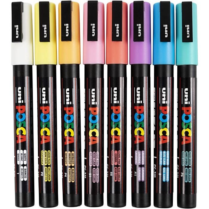 Rotulador Posca , medida PC-3M, trazo ancho 0,9 - 1,3 mm, surtido de colores, 8 stdas/ 1 paquete