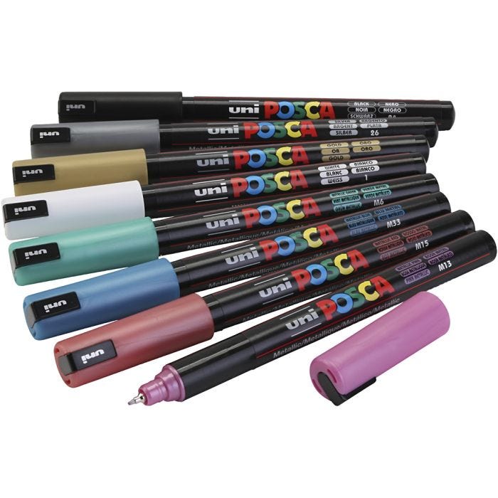 Rotulador Posca , medida PC-1MR, trazo ancho 0,7 mm, colores metálicos, 8 stdas/ 1 paquete