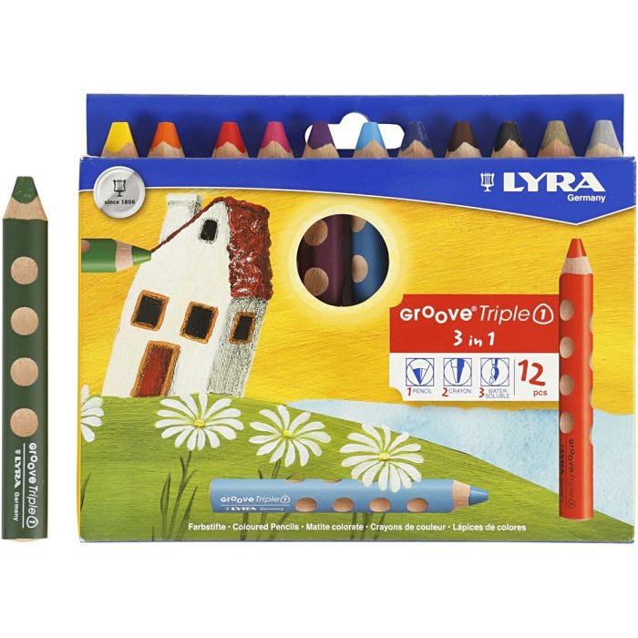 Lápices de Colorear Groove Triple1, L. 12 cm, mina 10 mm, surtido de colores, 12 ud/ 1 paquete