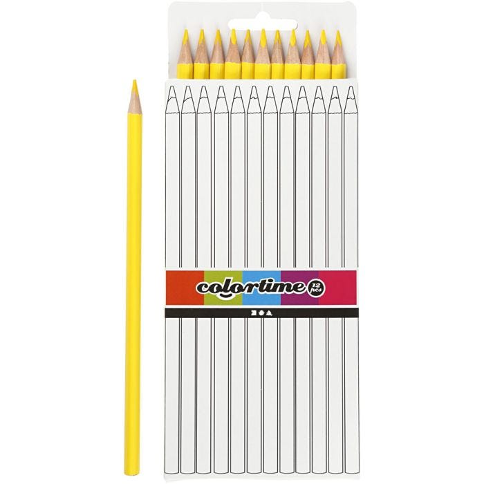 Lápices de Colores Colortime, L. 17 cm, mina 3 mm, amarillo, 12 ud/ 1 paquete