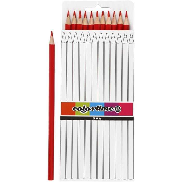 Lápices de Colores Colortime, L. 17 cm, mina 3 mm, rojo, 12 ud/ 1 paquete