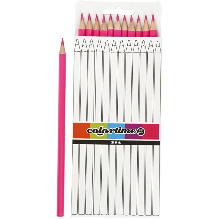 Lápices de Colores Colortime, L. 17 cm, mina 3 mm, rosa, 12 ud/ 1 paquete