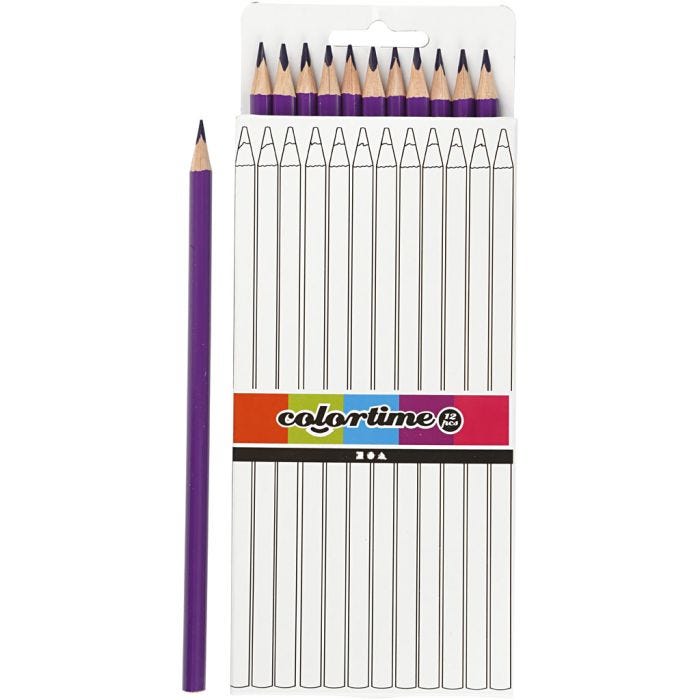 Lápices de Colores Colortime, L. 17 cm, mina 3 mm, morado, 12 ud/ 1 paquete