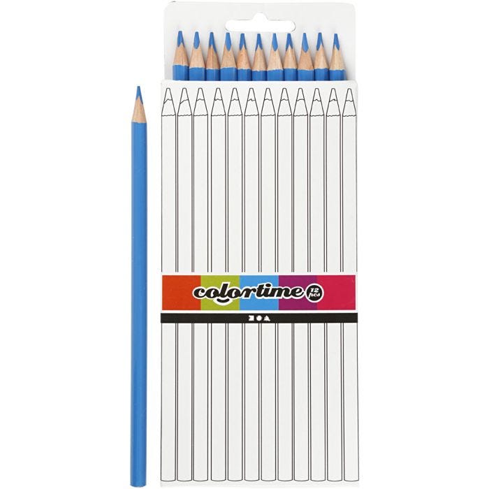 Lápices de Colores Colortime, L. 17 cm, mina 3 mm, azul claro, 12 ud/ 1 paquete