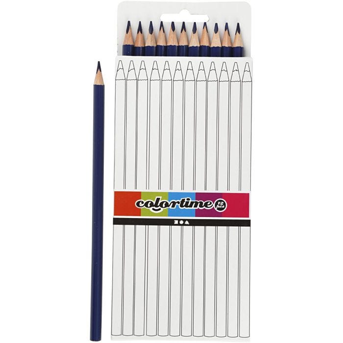 Lápices de Colores Colortime, L. 17 cm, mina 3 mm, azul oscuro, 12 ud/ 1 paquete