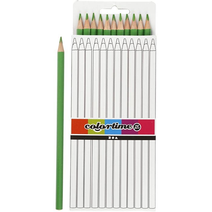 Lápices de Colores Colortime, L. 17 cm, mina 3 mm, verde claro, 12 ud/ 1 paquete