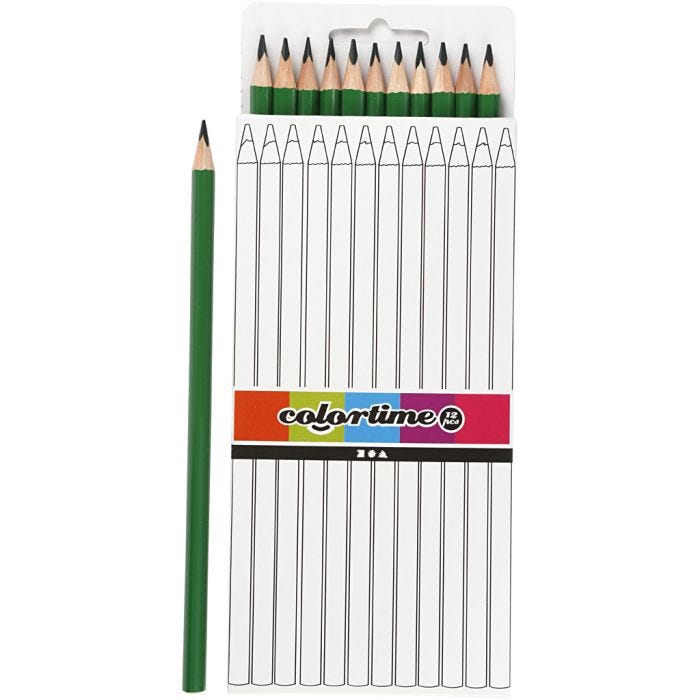 Lápices de Colores Colortime, L. 17 cm, mina 3 mm, verde, 12 ud/ 1 paquete