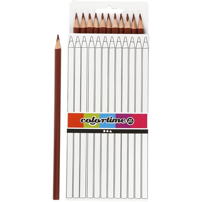 Lápices de Colores Colortime, L. 17 cm, mina 3 mm, marrón, 12 ud/ 1 paquete