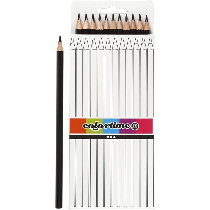 Lápices de Colores Colortime, L. 17 cm, mina 3 mm, negro, 12 ud/ 1 paquete