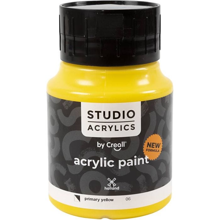 Pintura Acrílica Creall Studio, semi opaco, primary yellow (06), 500 ml/ 1 botella