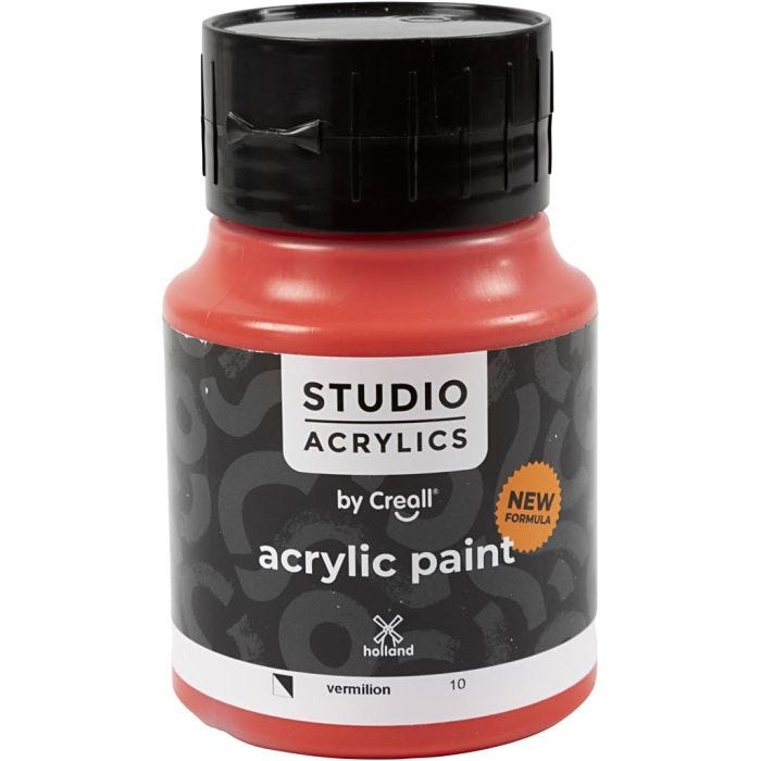 Pintura Acrílica Creall Studio, semi opaco, vermillion (10), 500 ml/ 1 botella