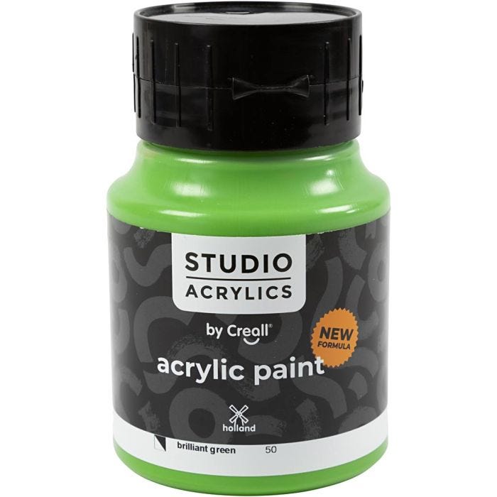 Pintura Acrílica Creall Studio, semi opaco, brilliant green (50), 500 ml/ 1 botella