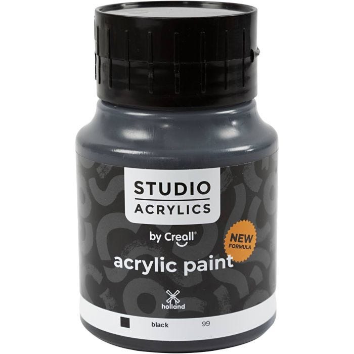 Pintura Acrílica Creall Studio, opaco, black (99), 500 ml/ 1 botella