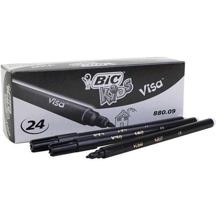 BIC Marcador Fino de Visa, trazo ancho 0,7 mm, negro, 24 ud/ 1 paquete