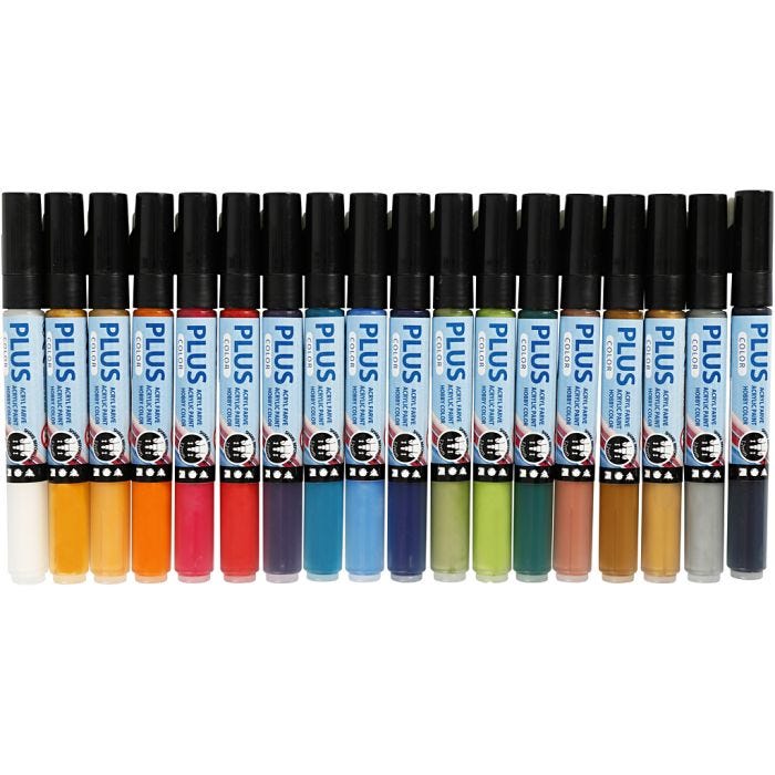 Surtido rotuladores Plus Color , L. 14,5 cm, trazo ancho 1-2 mm, surtido de colores, 5,5 ml, 18 ud/ 1 paquete