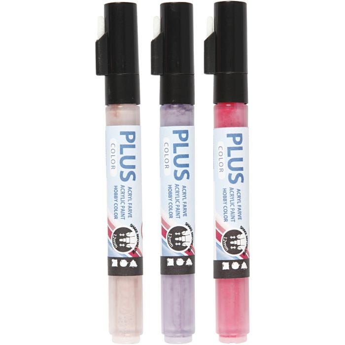 Surtido rotuladores Plus Color , L. 14,5 cm, trazo ancho 1-2 mm, fucsia, rosado polvoriento, lila oscuro, 5,5 ml, 3 ud/ 1 paquete