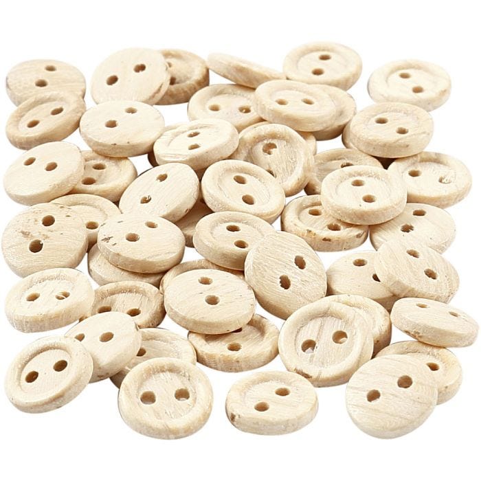 Botones de madera, dia 8 mm, 2 agujeros, 50 ud/ 1 paquete