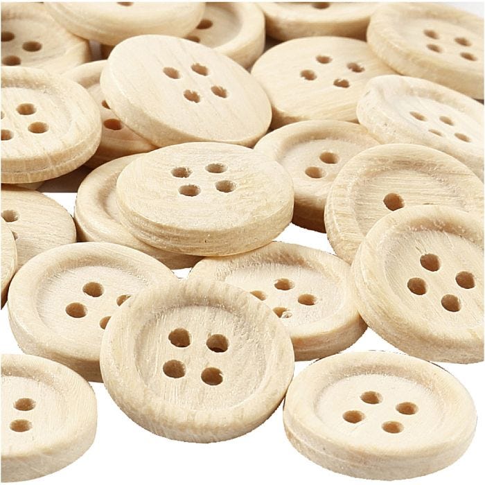 Botones de madera, dia 23 mm, 4 agujeros, 30 ud/ 1 paquete