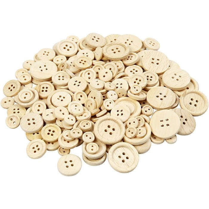 Botones de madera, dia 8+11+15+18+23 mm, 440 ud/ 1 paquete