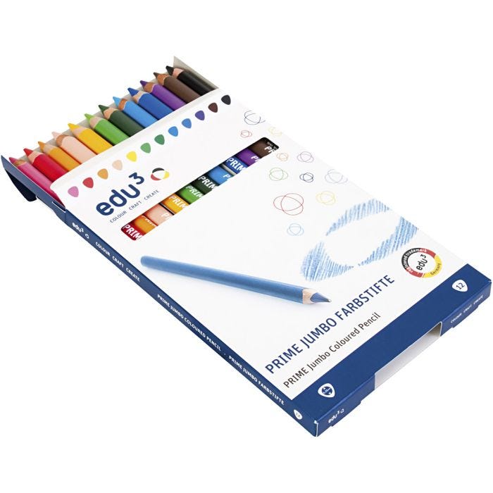 Lápices de Colores Edu Jumbo, grosor 10 mm, mina 6,25 mm, surtido de colores, 12 ud/ 1 paquete