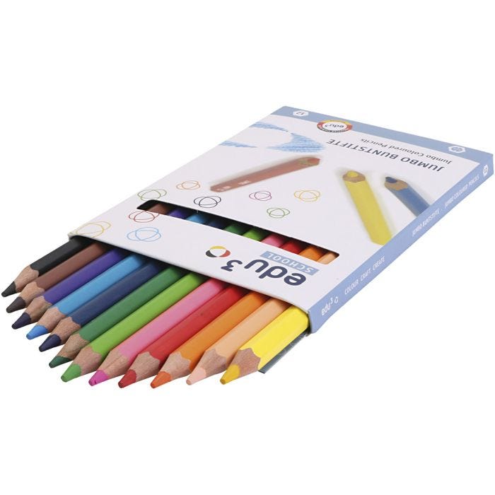Lápices Jumbo de Colores Edu, grosor 10 mm, mina 5 mm, surtido de colores, 12 ud/ 1 paquete