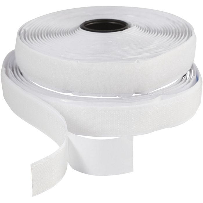 Velcro , sin adhesivo, A: 20 mm, blanco, 5 m/ 1 rollo