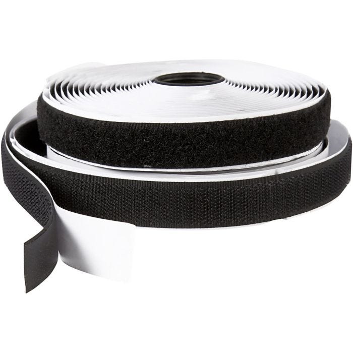 Velcro , sin adhesivo, A: 20 mm, negro, 5 m/ 1 rollo