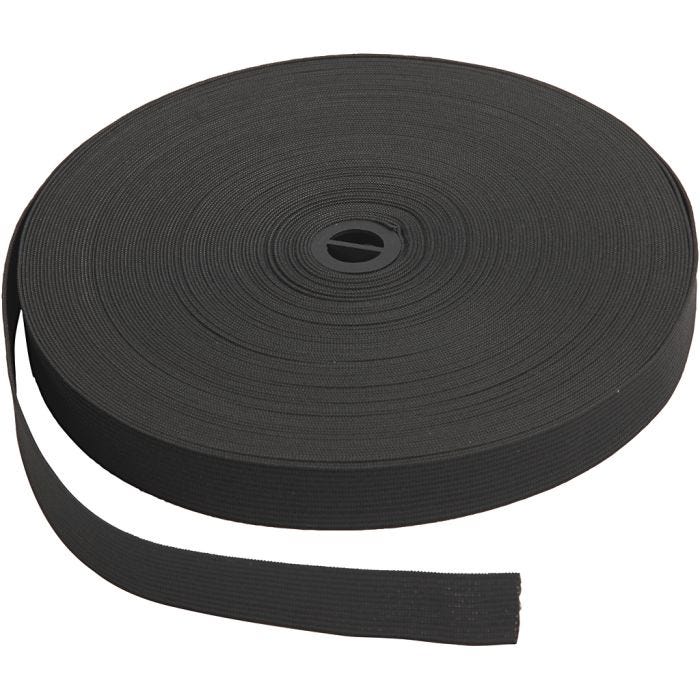 Cuerda elástica, A: 20 mm, negro, 25 m/ 1 rollo