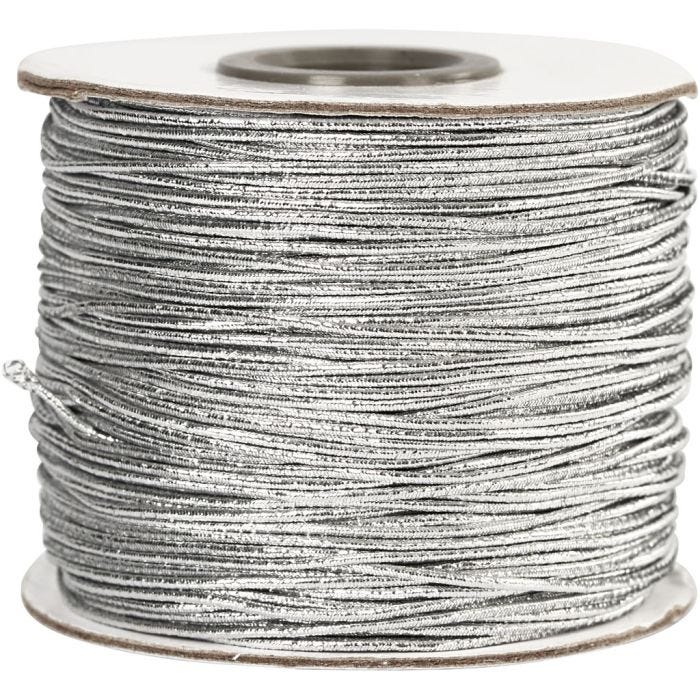 Cordón elástico, grosor 1 mm, plata, 100 m/ 1 rollo