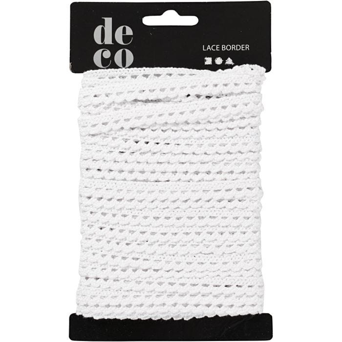 Puntilla De ganchillo, A: 10 mm, blanco, 10 m/ 1 rollo