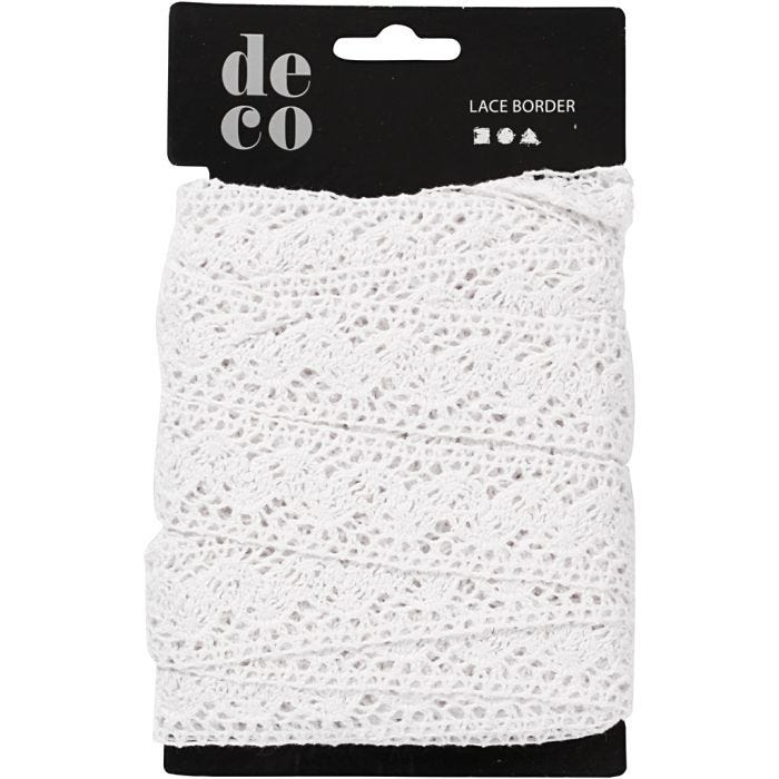 Puntilla de ganchillo, A: 30 mm, blanco, 10 m/ 1 rollo