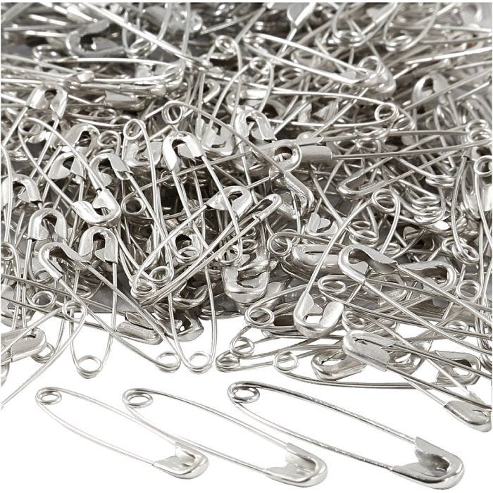 Agujas imperdibles, L. 28+31+36 mm, grosor 0,7-0,8 mm, plata, 600 ud/ 1 paquete