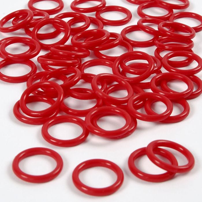 Anilla de plástico, medidas 15 mm, grosor 2 mm, rojo, 50 ud/ 1 paquete