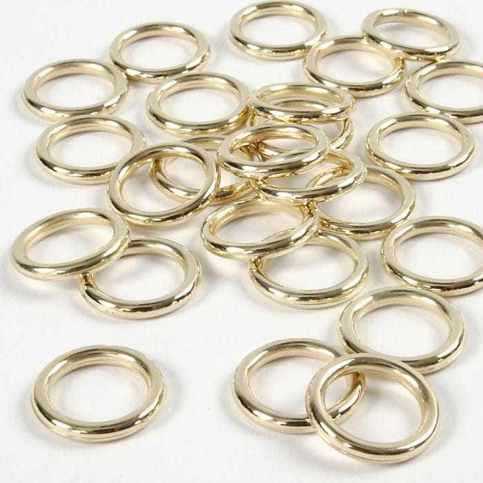 Anilla de plástico, medidas 15 mm, grosor 2 mm, dorado, 25 ud/ 1 paquete