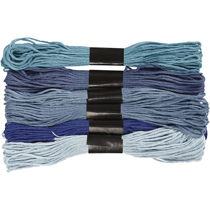 Hilo de Bordado, grosor 1 mm, azul harmonía, 6 fajo/ 1 paquete