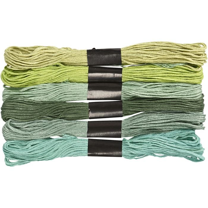 Hilo de Bordado, grosor 1 mm, verde, 6 fajo/ 1 paquete
