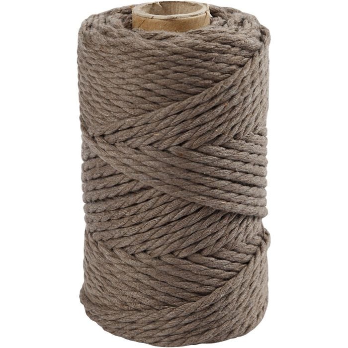 Cuerda de macramé, L. 55 M, dia 4 mm, marrón claro, 330gr/ 1 rollo