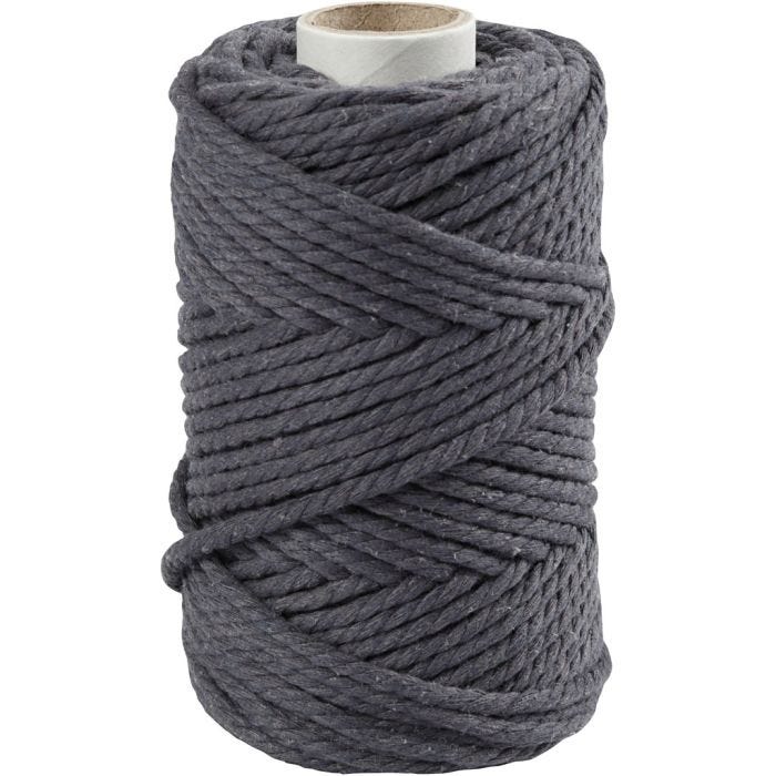 Cuerda de macramé, L. 55 M, dia 4 mm, gris, 330 gr/ 1 rollo