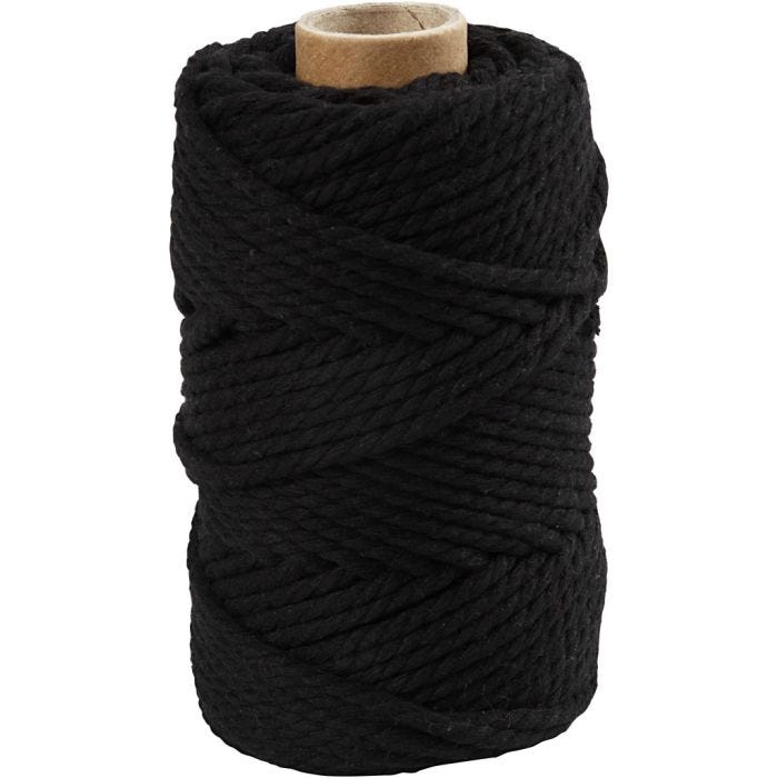 Cuerda de macramé, L. 55 M, dia 4 mm, negro, 330 gr/ 1 rollo