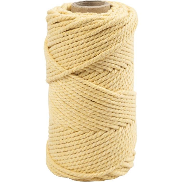 Cuerda de macramé, L. 55 M, dia 4 mm, amarillo claro, 330 gr/ 1 rollo