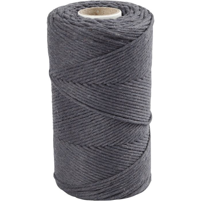 Cuerda de Macramé, L. 198 M, dia 2 mm, gris, 330 gr/ 1 rollo