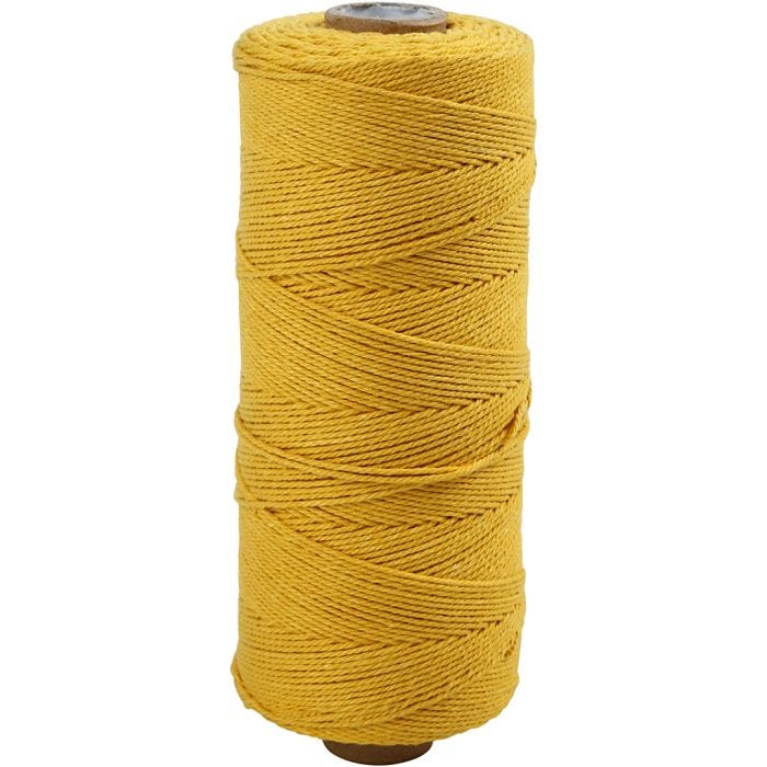 Cuerda de macramé, L. 315 M, grosor 1 mm, Calidad fina 12/12, amarillo, 220 gr/ 1 bola