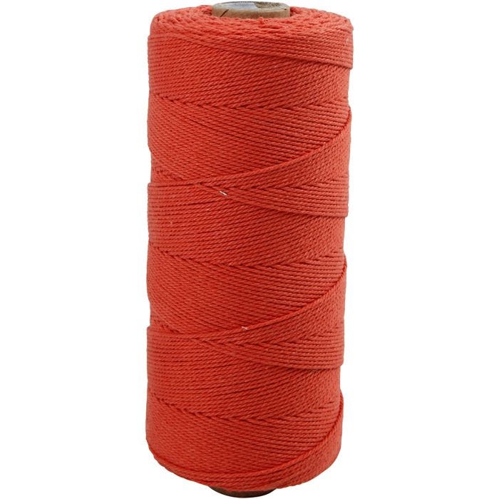 Cuerda de macramé, L. 315 M, grosor 1 mm, Calidad fina 12/12, naranja, 220 gr/ 1 bola