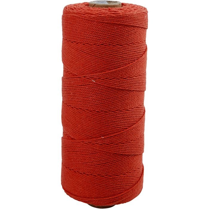 Cuerda de macramé, L. 315 M, grosor 1 mm, Calidad fina 12/12, rojo, 220 gr/ 1 bola