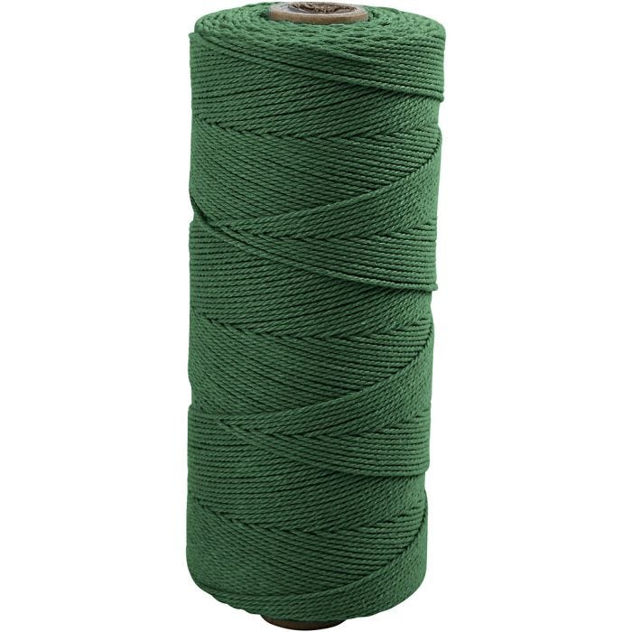 Cuerda de macramé, L. 315 M, grosor 1 mm, Calidad fina 12/12, verde, 220 gr/ 1 bola