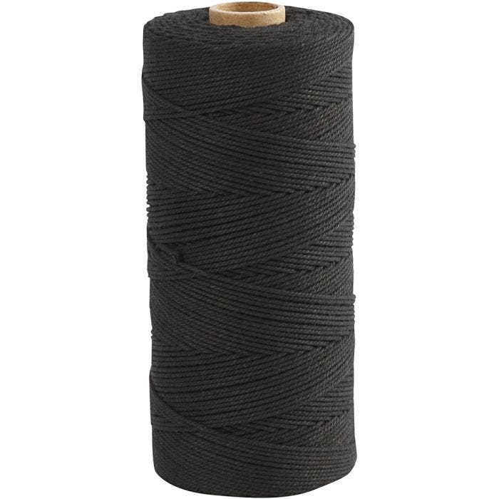 Cuerda de macramé, L. 315 M, grosor 1 mm, Calidad fina 12/12, negro, 220 gr/ 1 bola