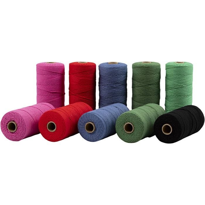 Cuerda de macramé, L. 315 M, grosor 1 mm, Calidad fina 12/12, colores fuertes, 10x220 gr/ 1 paquete