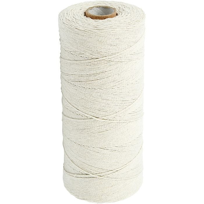 Twine de algodón , L. 700 M, Calidad extra fino 12/6, color natural claro, 250gr/ 1 bola