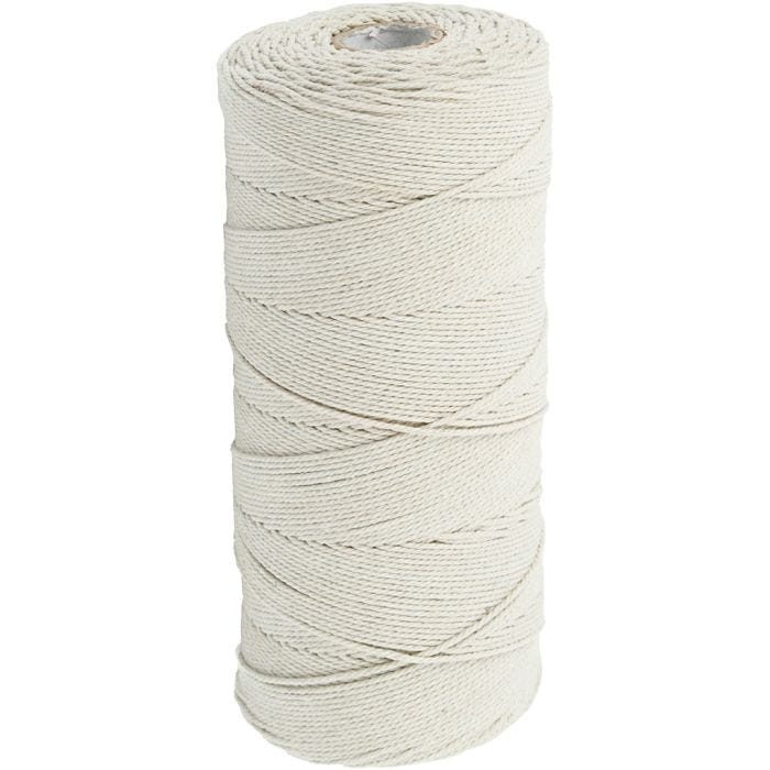 Cuerda de macramé, L. 315 M, grosor 1 mm, Calidad fina 12/12, color natural claro, 220 gr/ 1 bola